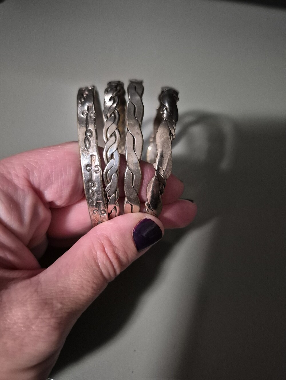 Sterling Silver Textured Bangle Set - Silver